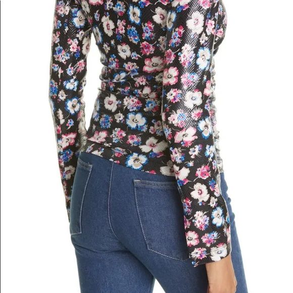 ROTATE Birger Sierra floral ruched long sleeve top black multi nwot - Picture 4 of 14